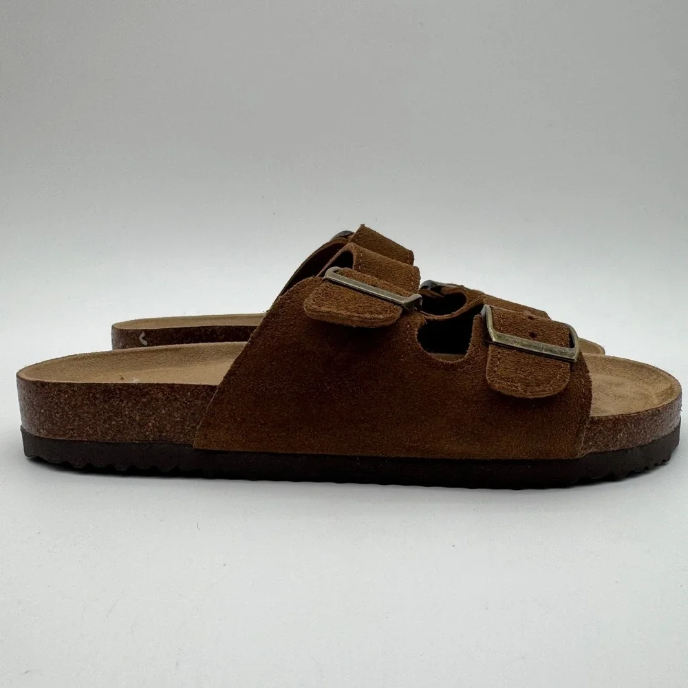 Khombu Asheville Brown Suede Double Buckle Slide Sandals Women's Size 6 NEW